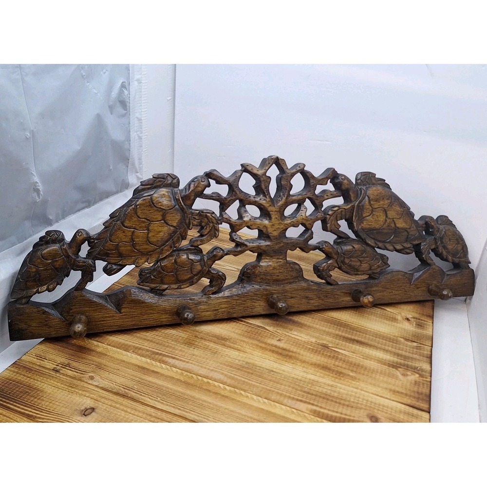 Turtle‎ Bay Beach coat rack 5 Hook Coral Inset Hangers Balinese suar wood
